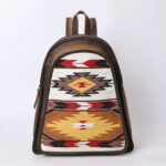 Rustic Handcrafted Genuine Leather and Woven Kilim Fabric Daypack Backpack with Padded Interior and Adjustable Straps - Image 3