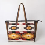 Handcrafted Aztec Pattern Tote Bag with Distressed Leather Accents and Padded Interior for Laptops