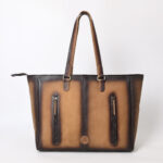 Handcrafted Aztec Pattern Tote Bag with Distressed Leather Accents and Padded Interior for Laptops - Image 2
