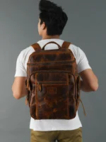 Alpha Caramel Buffalo Leather Travel Backpack - Image 3