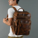 Alpha Caramel Buffalo Leather Travel Backpack - Image 6
