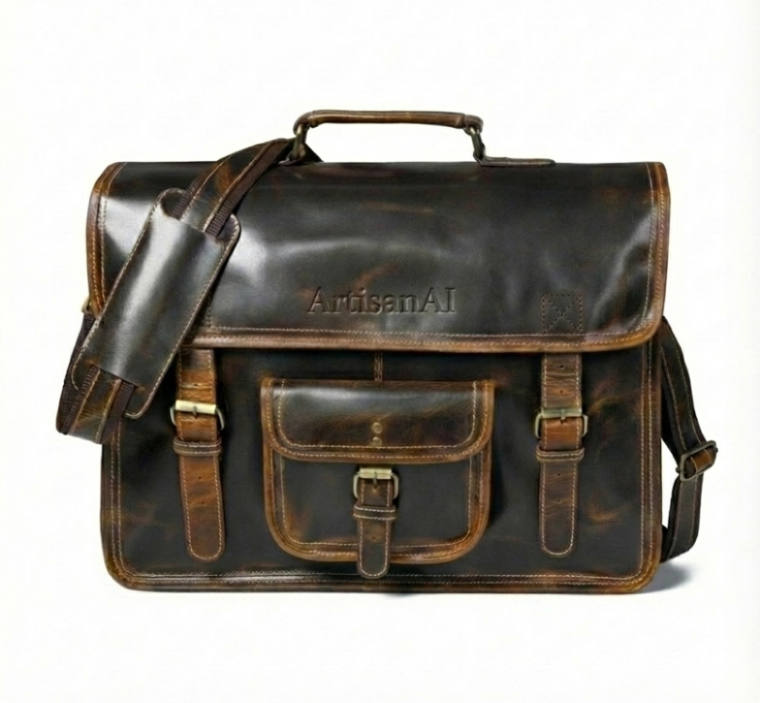 1763657094210 Old School Leather Satchel Messenger Bag - Image 1